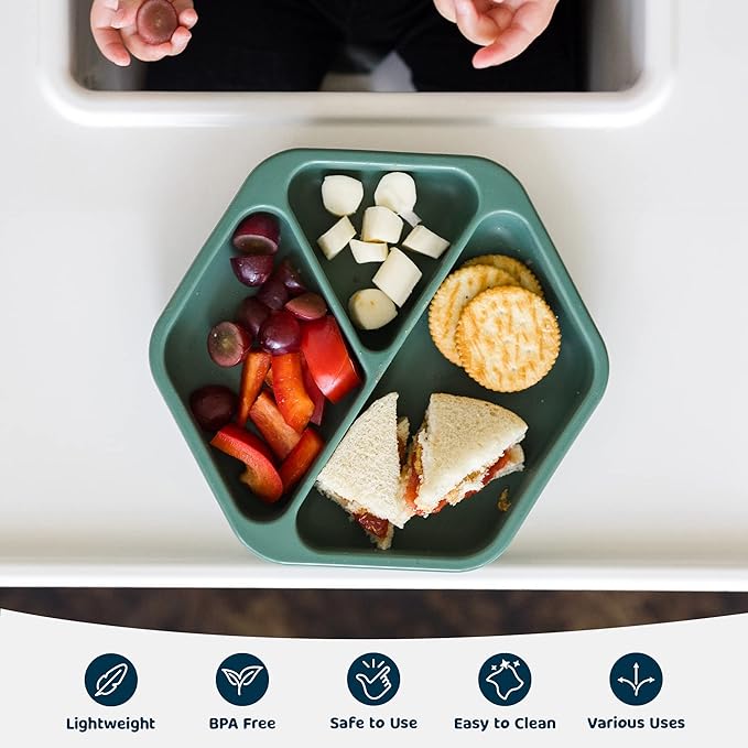 Tiny Twinkle Silicone Suction Baby Plate, Suction Grip Divided Dish for First Foods and Self-Feeding Toddlers, Baby Led Weaning Supplies for Independent Eating (Olive Plate)