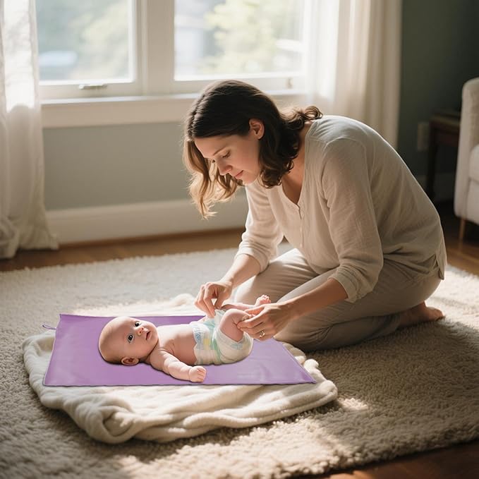 Purple Portable Diaper Changing Pad, Baby Changing Mat for Baby Travel or Home, Foldable Mat Fits Perfectly in Diaper Bag (67-17)