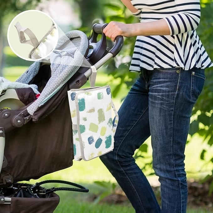 Portable Diaper Changing Pad Travel Baby Changing Mat Waterproof Diaper Changing Mat Foldable Lightweight Baby Changer with Built-in Pillow Dotty Green