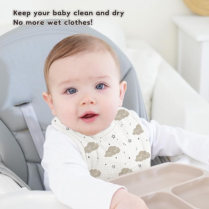Susurration Muslin Baby Drool Bibs 10Pack Soft Square Adjustable Bandana Bibs for Unisex Baby Girls & Boys