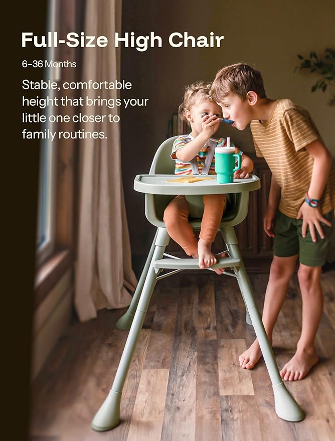 HARPPA 2 in 1 Baby High Chair for Babies and Toddlers, Convertible High Chairs with Removable Double Tray, Waterproof PU Seat Cushion, Anti-Slip Footrest and 5-Point Harness for 6–36 Months, Sage