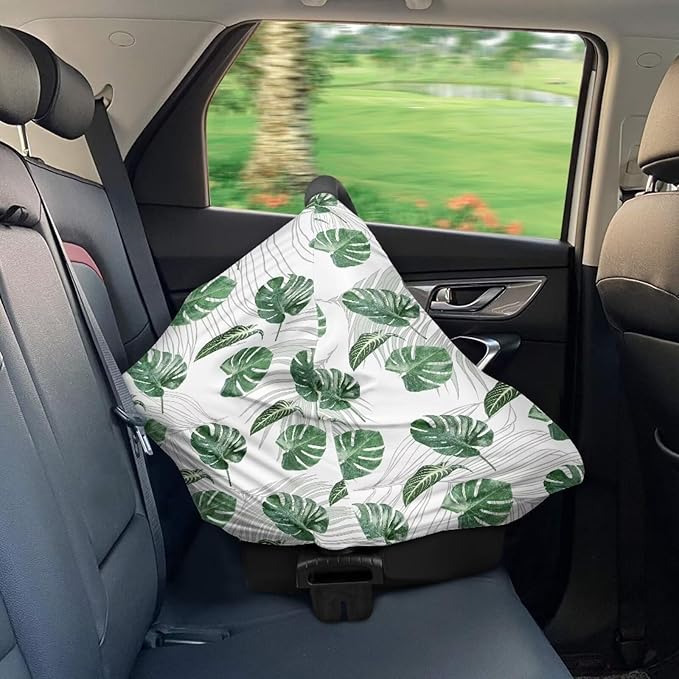 LedBack Baby Car Seat Cover for Babies, Banana Leaf Pattern Car Seat Breastfeeding Cover for Boys Girls Breathable Baby Carseat Canopy