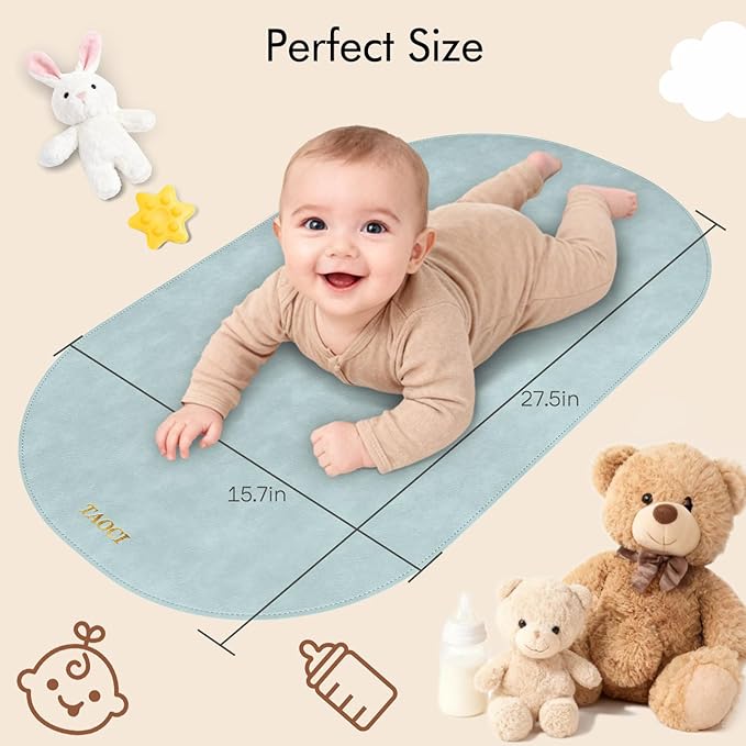 Baby Changing Pad, Wipeable Portable Changing Pad, Diaper Change Mat, Waterproof Vegan Leather Changing Pads for Home & Travel, Light Blue, 27.5 x 15.7 ''