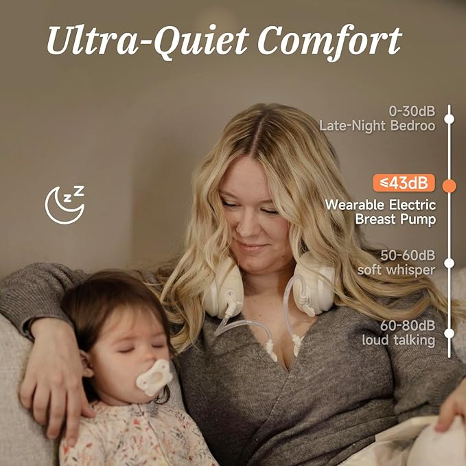 Snow Bear Wearable Breast Pump–Hands Free Portable Breast Pump with Neck Heated & 3 Size Flanges,160 min Battery Life Wireless Ultra Quiet Spill Resistant Breastfeeding Pump for Moms Home Work Travel