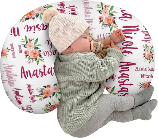 Customizable Flowers Baby Nursing Pillow Cover - Add Your Baby's Name, Ultra-Soft Stretch Fabric, Fits Standard Nursing Pillows, Ideal for Baby Showers Style 10