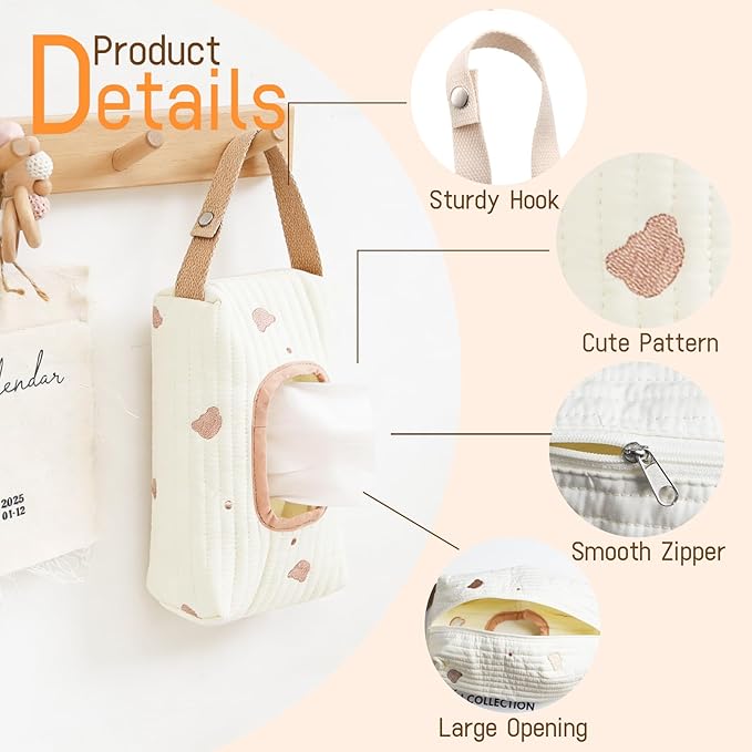 Quilted Baby Wipe Holder Floral Diaper Pouch Portable Quilted Wipes Bag for Car, Stroller