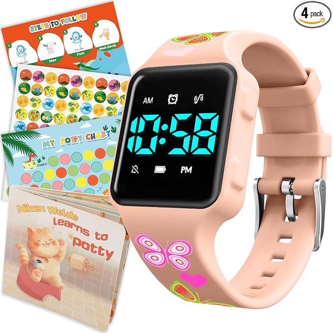 Toddler Potty Training Set – Potty Training Watch with Musical/Vibration Countdown Alerts, Fun Board Book, Progress Chart & Reward Stickers – Interactive Potty Training Kit for Kids Ages 2-6