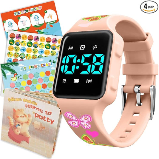 Toddler Potty Training Set – Potty Training Watch with Musical/Vibration Countdown Alerts, Fun Board Book, Progress Chart & Reward Stickers – Interactive Potty Training Kit for Kids Ages 2-6