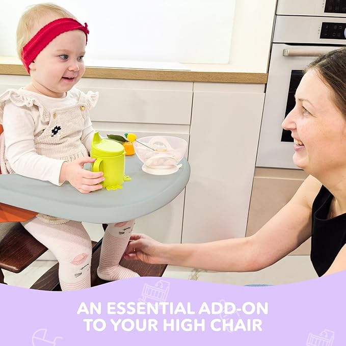 High Chair Tray Compatible with Stokke Trip Trap Chair, Glossy Gray - Ergonomic Curved Design - BPA-Free, Easy to Assemble
