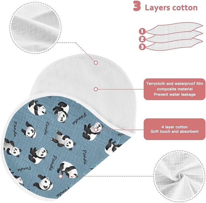 Muslin Burp Cloths for Baby Boys and Girls - 1-Pack Ultra Absorbent Cute Panda Muslin Washcloths, Newborn Towel, Milk Spit Up Rags, Burp Cloth Bib for Unisex, 22 x 11 Inch