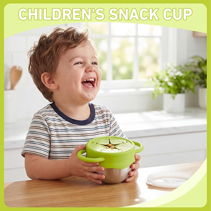 4 Pcs 13 oz Stainless Steel Snack Cups Spill Proof, 3 in 1 Baby Snack Containers Removable Silicone Food Catcher Travel Lid Food Catcher for Baby Toddler Kids, Dishwasher Safe (Macaron Color)