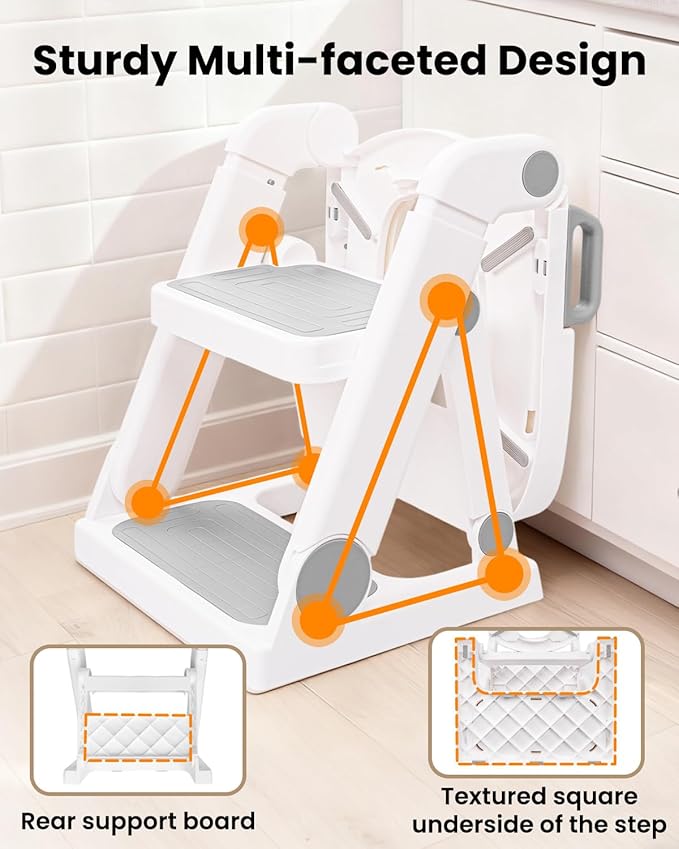 Potty Training Seat, Primlect Upgrade Toddler Toilet Seat for Kids Boys Girls, 2 in 1 Potty Training Toilet with Step Stool, Adjustable Seat and Ladder, Non-Slip Pad, Splash Guard (Light Grey)
