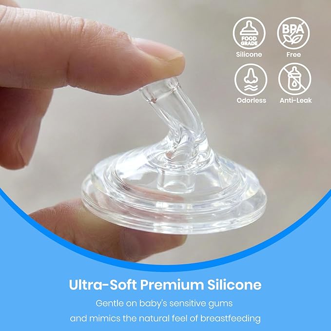 Sippy Straw Spout Replacements Compatible with Dr. Brown’s Wide-Neck Bottles, Ultra-Soft Silicone, Leak-Proof Transition Nipple with Cross-Cut Flow Control, BPA-Free Bottle to Cup Trainer, 9m+, 6-Pack