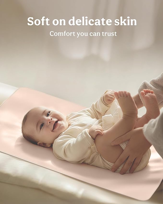 Vegan Leather Portable Changing Pad 2 Pack – Large 30"x17" Waterproof Travel Diaper Mat, Wipe-Clean & Foldable Changing Mat for Babies & Toddlers, Perfect Newborn Baby Shower Gifts (Beige & MossGreen)