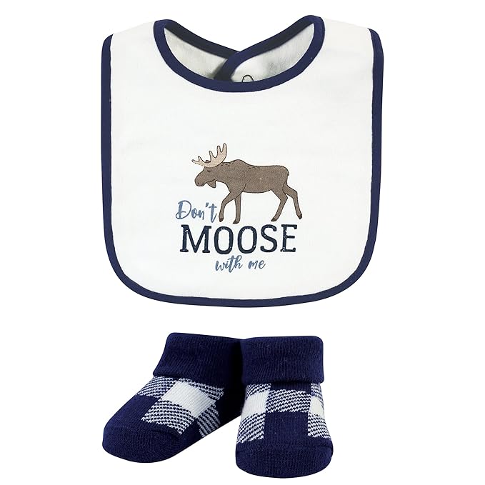 Hudson Baby Unisex Baby Cotton Bib and Sock Set, Moose Bear, One Size