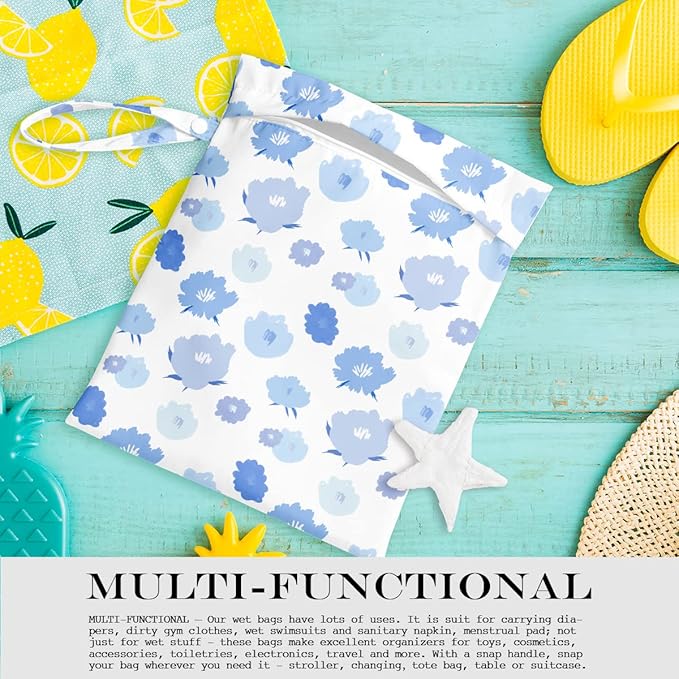 Wet Bag, Wet Dry Bag, Wet Bag for Swimsuit, Travel, Beach, Pool, Diapers, Dirty Yoga Gym Clothes, Toiletries, Makeup Bag, Waterproof Reusable Cute Daisy Floral Flower