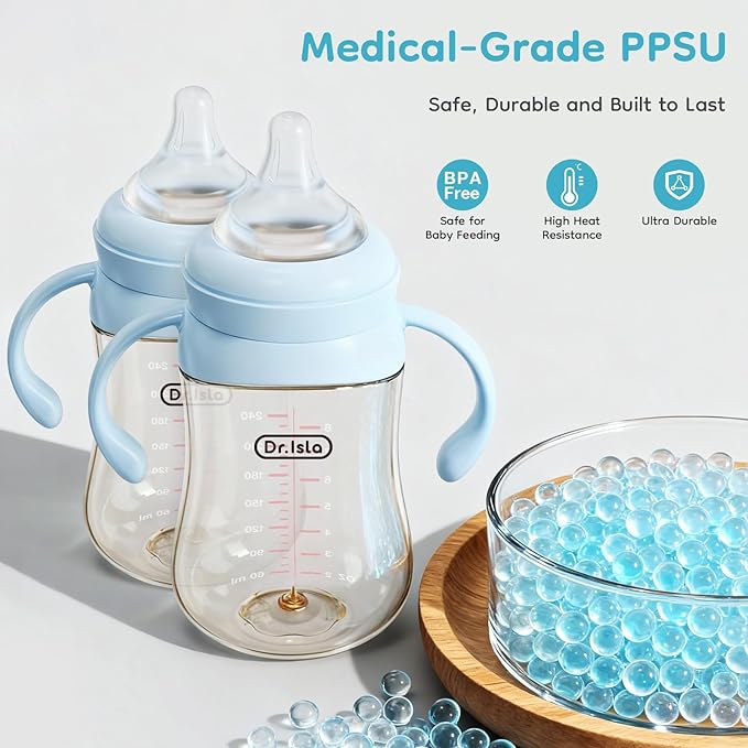 Dr.isla PPSU Baby Bottle for Breastfeeding Babies – Newborn Anti-Colic Bottle Set with Slow Flow Nipple, Dual Vent, 0-3 Months, BPA Free 5.4oz,2-Pack, Pink