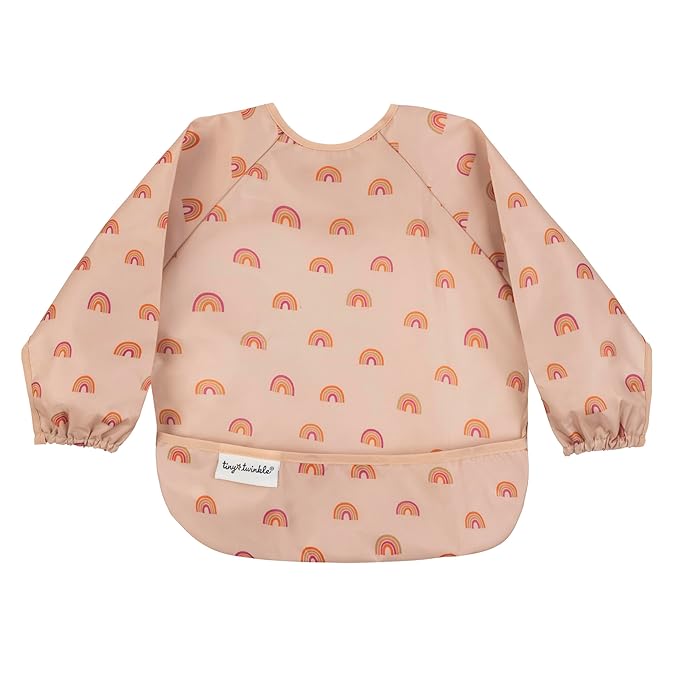 Tiny Twinkle Long Sleeve Bib for Babies & Toddlers | Waterproof Smock Bib for Eating | Machine Washable & Mess-Proof Feeding Essentials | Newborn Shower Gift (Boho Rainbow, 6–24M)