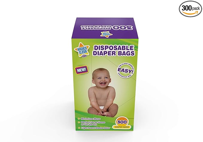Mighty Clean Baby Disposable Diaper Bags with Light Powder Scent, 300 count