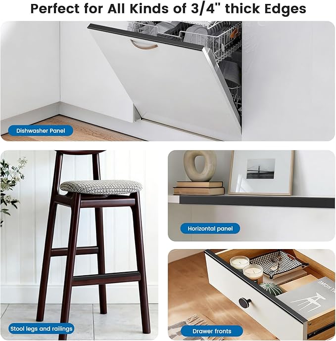 6 Pack 18" Length Cabinet Door Protector Edge Guard, 3/4" Thick Slip-On Cabinet Edge Protector, Plastic Edge Protectors for Kitchen Cabinet Trash Drawer, Black
