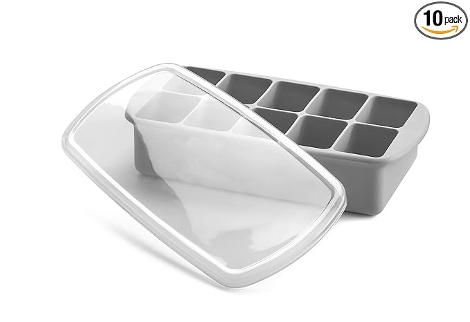 melii Silicone Baby Food Freezer Tray with Lid | 10 x 2oz Portion Cubes – Breastmilk & Homemade Puree Storage Container – BPA Free, Microwave, Freezer & Dishwasher Safe – Baby Registry Must (Grey)