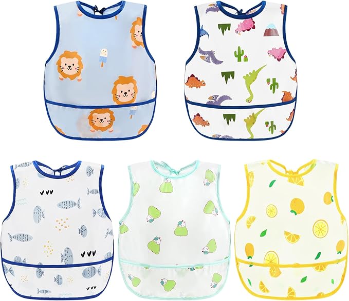 Accmor Waterproof Baby Bibs for Eating, Mess Proof Toddler Feeding Bibs for Girls Boys ﻿