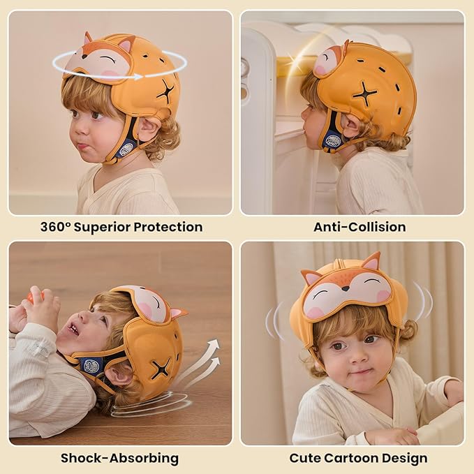 Mambobaby Baby Head Protector Helmet for Crawling and Walking, Breathable Soft Helmet, Ultra-Lightweight & Adjustable, Prevents Bumps Safety Helmet for Infants Toddlers 6-24 Months (Vivid Fox)