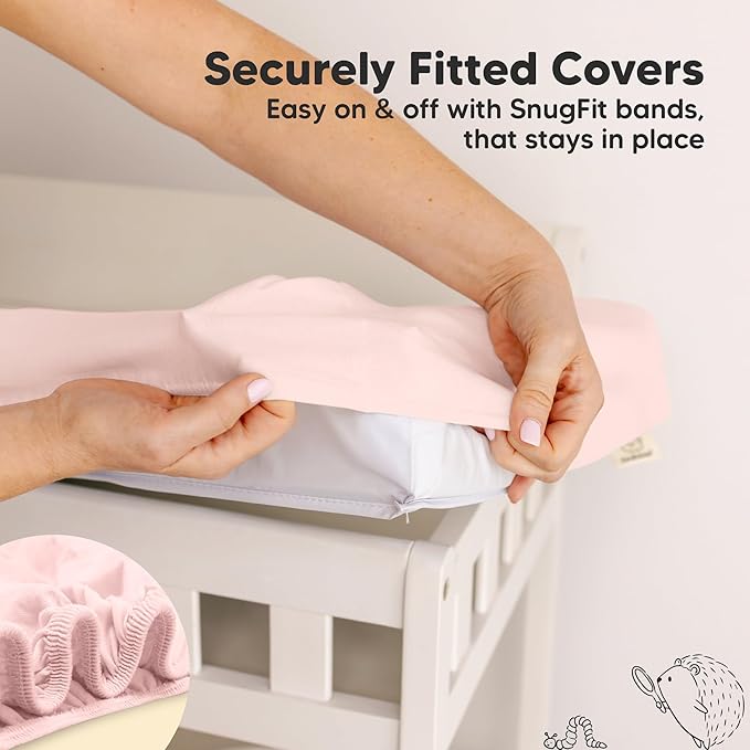 2-Pack Baby Changing Pad Cover for Girl, Boy - 34x18 Soft Viscose Derived from Bamboo Baby Diaper Changing Table Pad Cover Sheets, Neutral, Snug Fit Nursery Diaper Change Sheets (Mist Rose)