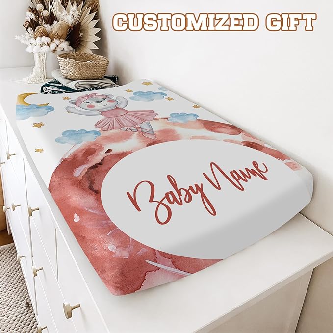 Custom Name Changing Pad Cover - 2 Piece Customizable Changing Pad Cover - Cotton Toddler Bear Pattern Baby Pee Pad Cover for Diaper Changing Table Nursery Protector