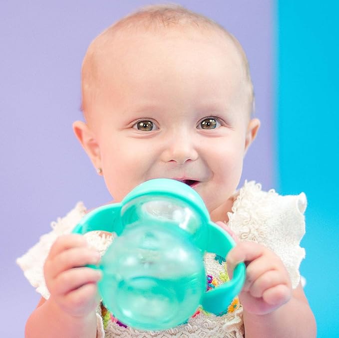 Nuby 3 Stage Tritan Wide Neck Grow with Me No-Spill Bottle to Cup, 8 Oz, Teal (Pack of 2)