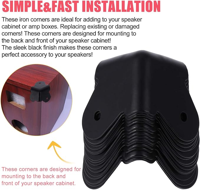 16PCS Angle Corner Furniture Protector Black Iron Speaker Corners Protector for Cabinet Guitar Amplifier Stage Speaker Rounded Metal Guards for Enhanced Protection & Style