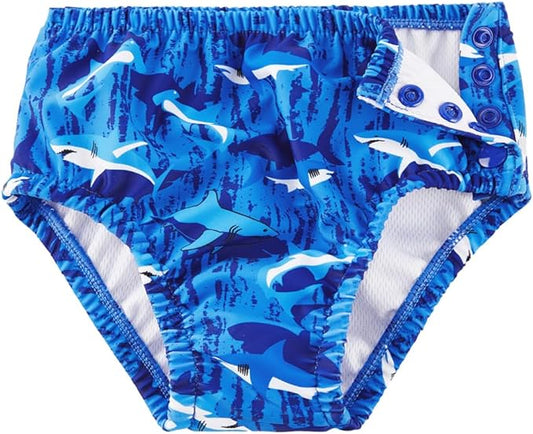 Baby Swim Diapers Reusable Washable Infant Diaper Swimsuit with Side Snap UPF 50+ Sun Protection for Pool Beach(0-6 Months,Sharks)