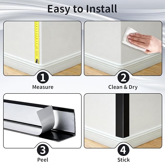 4 Pcs Metal Corner Protectors - 45" x 1" x 1" Aluminum Self Adhesive Wall Furniture Corner Guards Protection, Wall Edge Protector Strip Cabinet Baseboard Decoration - Black