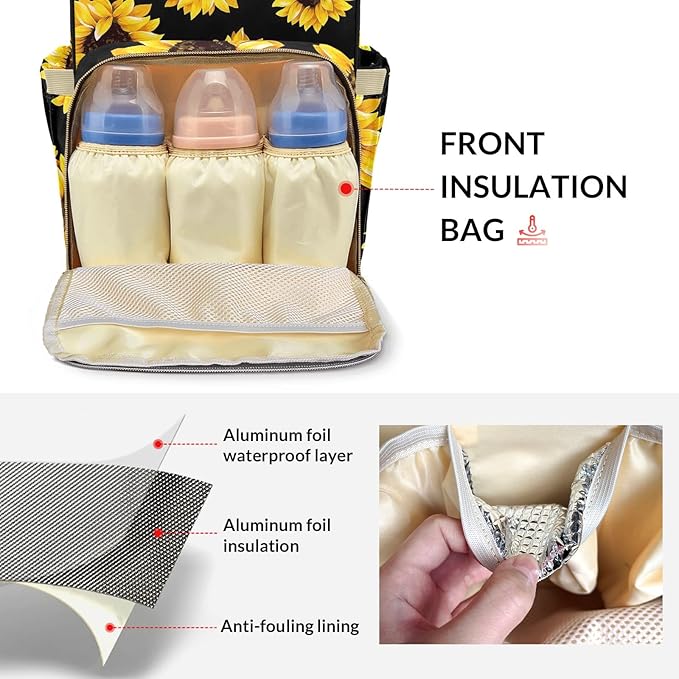 Sunflowers Mommy Bag for Baby Girl Custom Diaper Bag Backpack Waterproof Multi-Function Travel Camping Picnic Diaper Carrying Bag