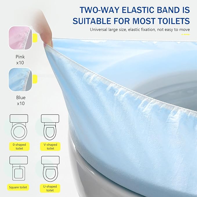 20 Pack Disposable Toilet Seat Cover Waterproof Non-Woven Fabric, Disposable Toilet Seat Covers for Travel, Disposable Seat Covers for Outing Hotel Hospital Public Toilet (Blue+Pink)