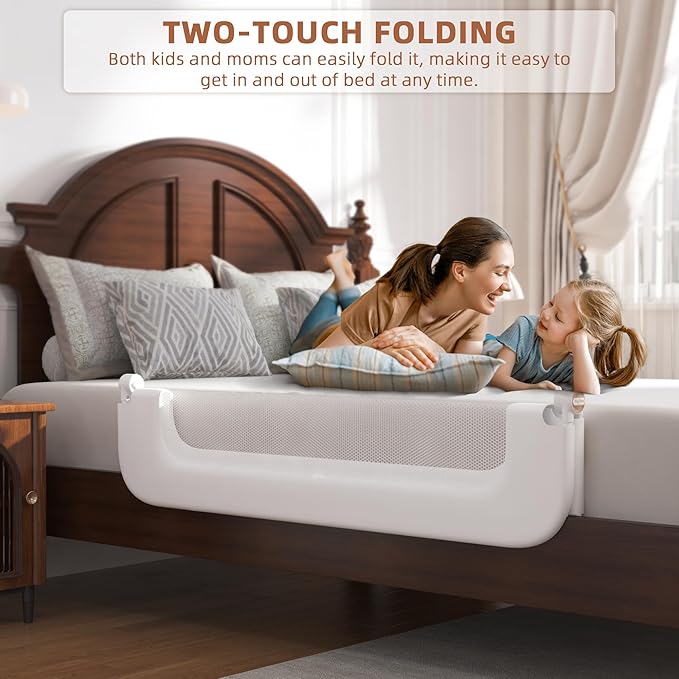 FigTime Bed Rail for Toddlers, Baby Bed Rail Guard for Kids, Toddler Bed Rails with Reinforced Anchor Fit, Height Adjustable & Foldable Bed Rail Guard for Twin, Full, Queen & King Beds (White, 48IN)