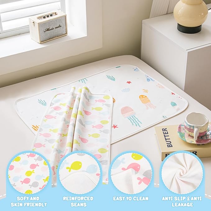 Baby Portable Diaper Changing Pad,Waterproof Changing Mat,Soft Comfortable,Foldable Travel Pad,Toddler Essentials Must Haves,Newborn Shower Gifts(Sea 20 * 27 inch-2pack)