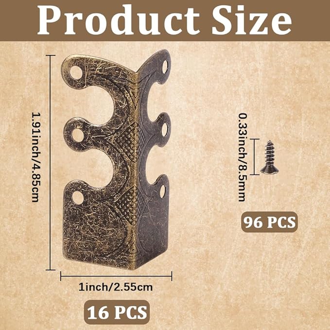 CRASPIRE 16Pcs Baseboard Corner Protectors Vintage Metal Rustic Decorative Guards Skirting Board Antique Bronze Safety Bracket with Screws for Furniture Table Wall Edge Cover File Boxes Bookshelves
