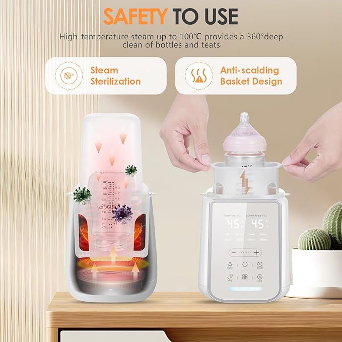 8-in-1 Baby Bottle Warmer, Fast Milk Warmer with Timer Digital Display, Night Light, Sterilizing Keep Warm, for All Bottles Nighttime Breastfeeding Newborn
