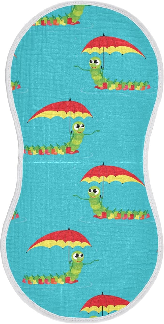 Caterpillar Hold Umbrella Pattern Muslin Burp Cloths for Baby 1 Pack 100% Cotton Baby Washcloths Bibs for Boy Girl