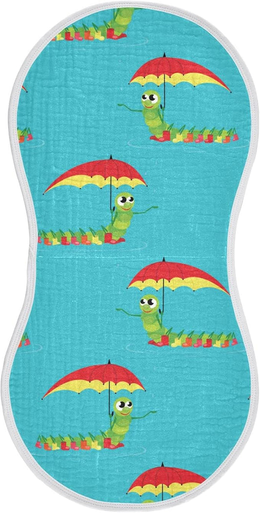 Caterpillar Hold Umbrella Pattern Muslin Burp Cloths for Baby 1 Pack 100% Cotton Baby Washcloths Bibs for Boy Girl