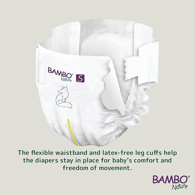Bambo Nature Hypoallergenic Baby Diapers, Eco-Labeled Diapers, Enhanced Leakage Protection, Totally Chlorine-Free, Skin Friendly, and Super Absorbent - Size 5 (44 Count)