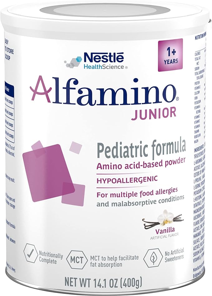Alfamino Junior Pediatric Formula, Hypoallergenic Amino Acid Based Formula, For Children with Multiple Food Allergies, 1- 13 Years, Vanilla, 14.1 Ounce (Pack of 1)