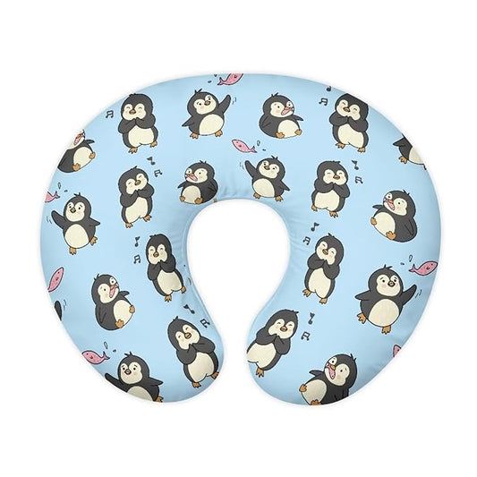 Cute Penguin Nursing Pillow Cover for Baby Boy Soft Comfy Breastfeeding Pillow Slipcover Baby Girl Newborn U-Shaped Breastfeeding Pillow Covers Fits for Infant Support Blue