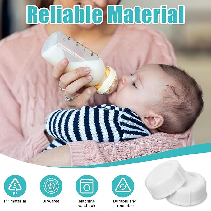 10Pcs Narrow Baby Bottle Caps Compatible with Dr Brown's, Medela, Ameda, Travel Bottle Caps Replacement Parts for Dr Brown, Storage Baby Bottle Lids with Sealing Gasket BPA Free Leak Proof (White)