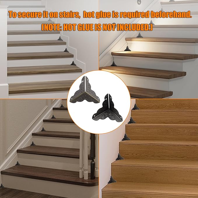 36 PCS Stair Dust Inner Corners for Wooden Steps, 25mm Antique Decorative Corner for Jewelry Box, Vintage Edge Guard with Screws (Bronze)