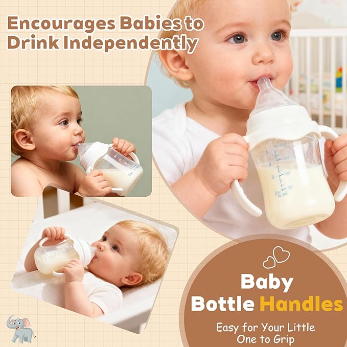 4Pack Baby Bottle Handles for Evenflo Wide Neck 5oz & 9oz Baby Bottle, Baby Bottle Handles Wide Neck, Baby Bottle Holder - White
