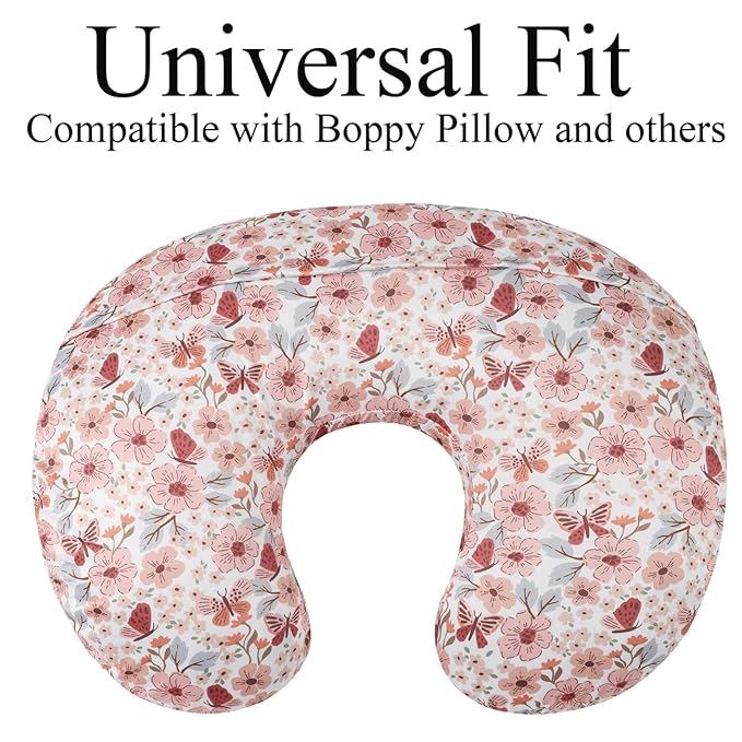 Nursing Pillow Cover Set 3 Pack Nursing Pillow Slipcovers for Moms Breastfeeding Moms, Ultra-Soft Stretchy Fit Standard Nursing Pillows Green/Pink/Floral