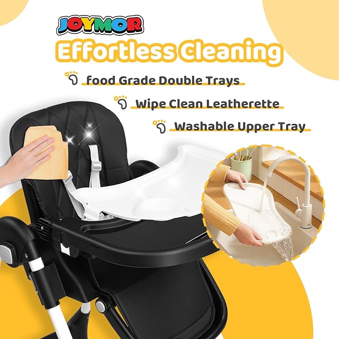 JOYMOR Foldable Baby High Chair, 4 in 1 Convertible Highchair for Eating, Height Adjustble and Multiple Seat Position, Compact Foldable Design for Easy Storage (Black)