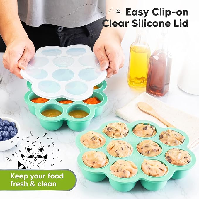 KeaBabies 12-Pack Baby Food Glass Containers and Silicone Baby Food Freezer Tray with Clip-on Lid - 4 oz Leak-Proof, Microwavable, Baby Food Storage Container - Breast Milk Trays for Freezer